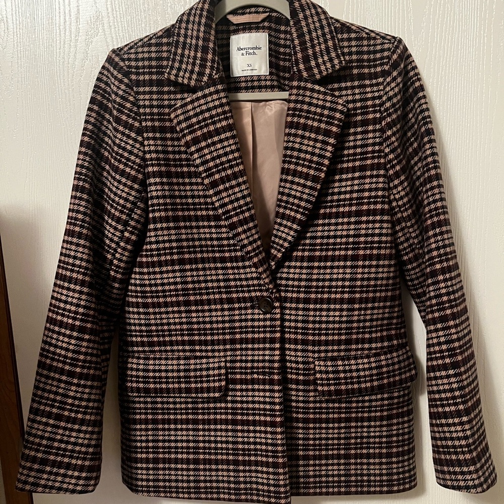 Abercrombie & Fitch Brown and Black Plaid Blazer